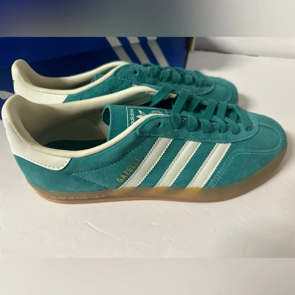 Men’s Adidas Gazelle Indoor Turquoise and White Sneakers Size 9 - Picture 4 of 5